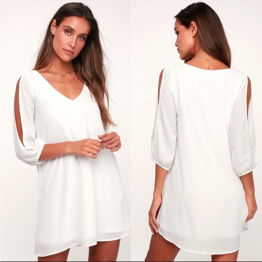 Lulu’s Shifting Dears Ivory Long Sleeve Dress xs